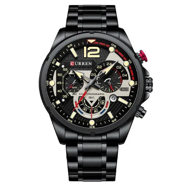 Curren 8395 férfi kronográf kvarc karóra, fekete, fém szíj, 40 mm