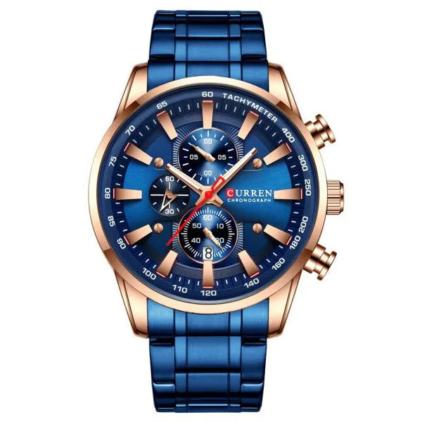 Curren 8351 férfi kronográf karóra, kék számlap, rózsaarany tok, 43 mm, WR30