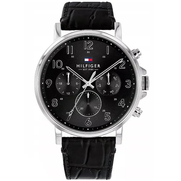 Tommy Hilfiger Daniel 1710381 férfi karóra, bőr szíj, fekete, 46 mm, WR50