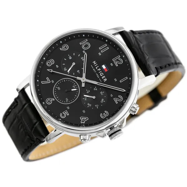Tommy Hilfiger Daniel 1710381 férfi karóra, bőr szíj, fekete, 46 mm, WR50