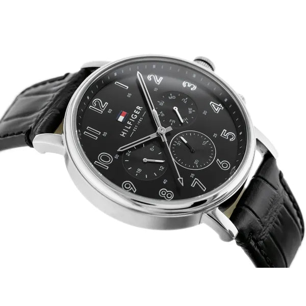 Tommy Hilfiger Daniel 1710381 férfi karóra, bőr szíj, fekete, 46 mm, WR50