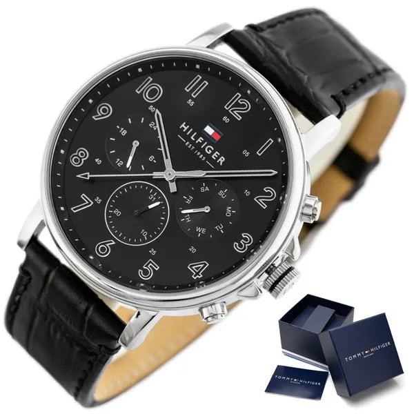 Tommy Hilfiger Daniel 1710381 férfi karóra, bőr szíj, fekete, 46 mm, WR50