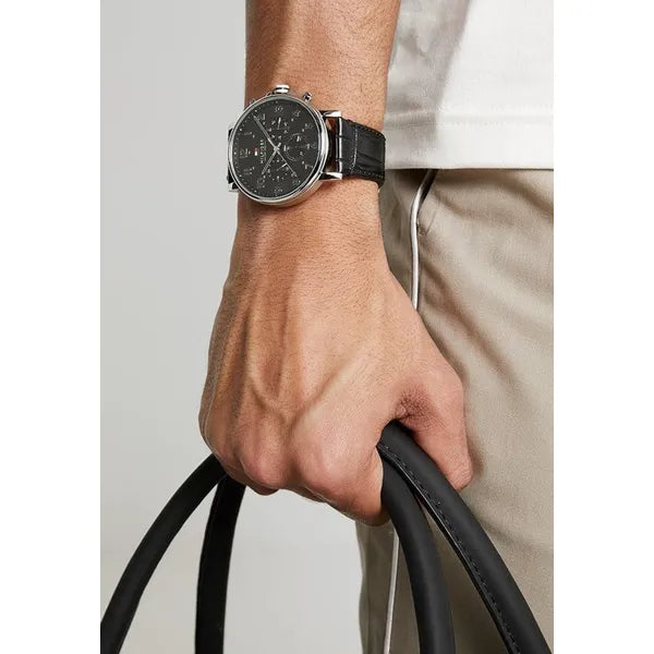 Tommy Hilfiger Daniel 1710381 férfi karóra, bőr szíj, fekete, 46 mm, WR50
