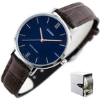 Casio LTP-VT01L-2B női karóra, kék számlap, barna bőr szíj, 34 mm