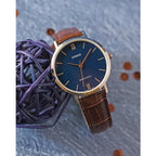 Casio LTP-VT01L-2B női karóra, kék számlap, barna bőr szíj, 34 mm