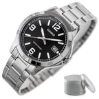 Casio férfi karóra MTP-V004D-1B2, acél szíj, 42 mm, WR30, dátum, díszdobozzal