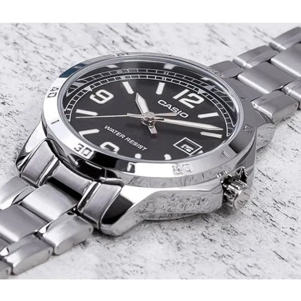 Casio férfi karóra MTP-V004D-1B2, acél szíj, 42 mm, WR30, dátum, díszdobozzal