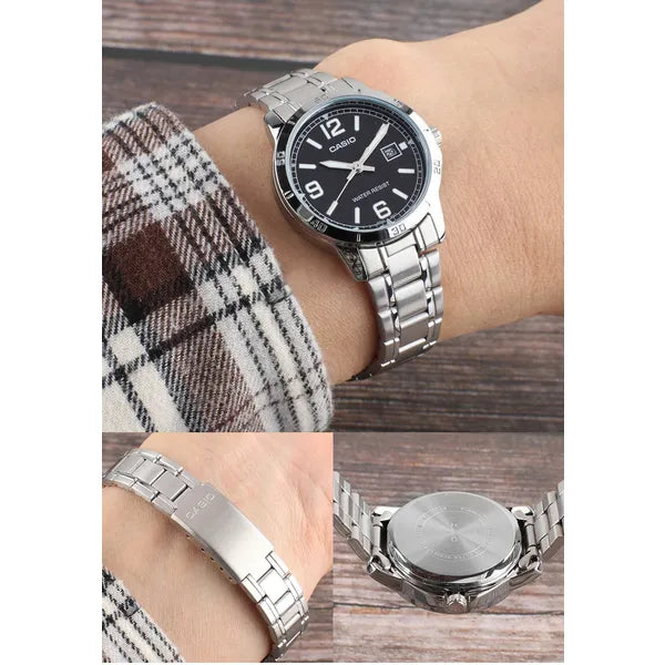 Casio férfi karóra MTP-V004D-1B2, acél szíj, 42 mm, WR30, dátum, díszdobozzal