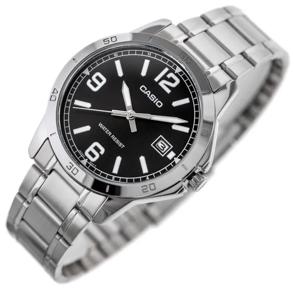 Casio férfi karóra MTP-V004D-1B2, acél szíj, 42 mm, WR30, dátum, díszdobozzal