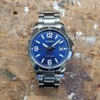 Casio MTP-V004D-2B férfi karóra, acél szíj, kék számlap, dátum, WR30, kvarc