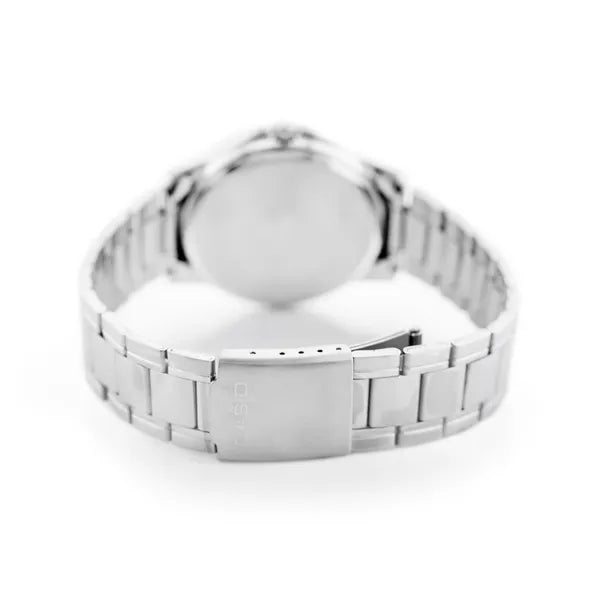 Casio MTP-V004D-2B férfi karóra, acél szíj, kék számlap, dátum, WR30, kvarc