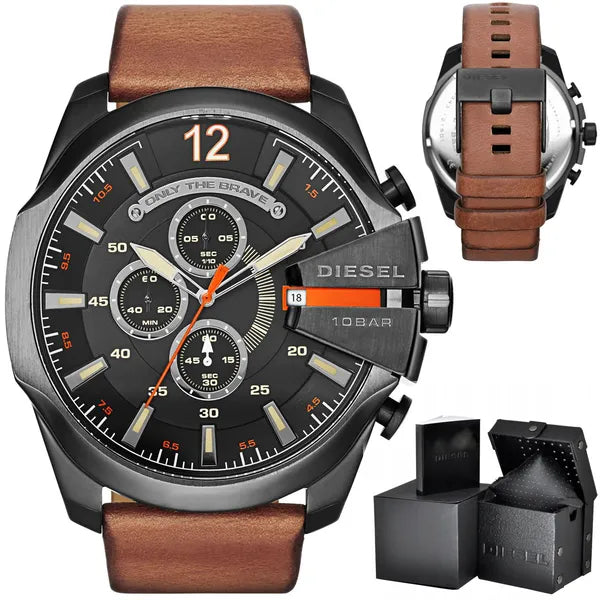 Diesel Mega Chief férfi karóra DZ4343, 51 mm, kvarc, kronográf, WR100, bőr szíj