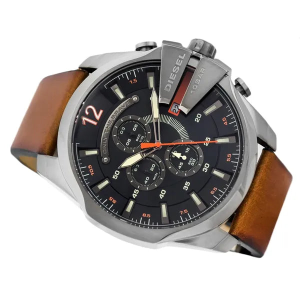 Diesel Mega Chief férfi karóra DZ4343, 51 mm, kvarc, kronográf, WR100, bőr szíj