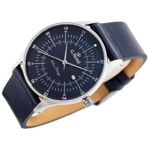 G. Rossi 7028A4-6F1 férfi karóra, kék számlap, bőr szíj, 43 mm, Miyota