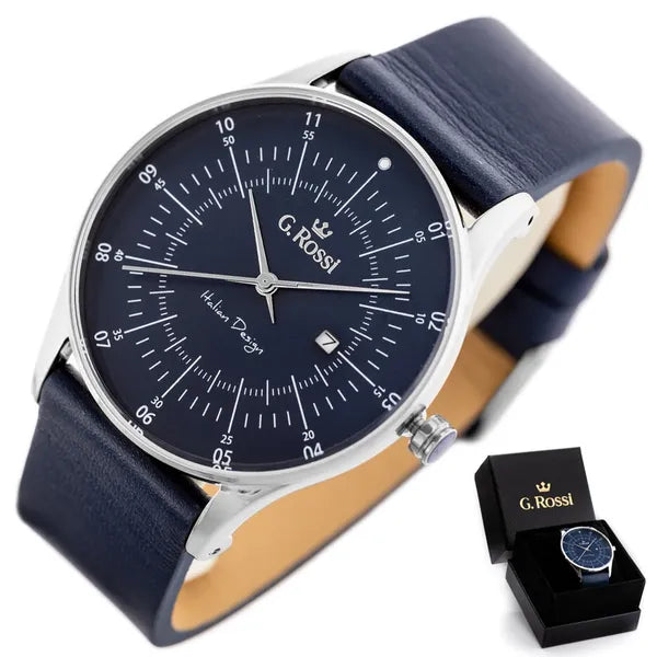 G. Rossi 7028A4-6F1 férfi karóra, kék számlap, bőr szíj, 43 mm, Miyota