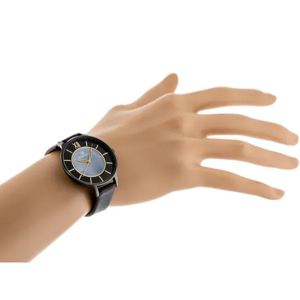 Perfect E346-6 női kvarc karóra, fekete bőrszíj, 36×43 mm, WR30