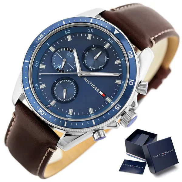 Tommy Hilfiger Parker 1791837 férfi karóra, bőrszíj, kék, WR50