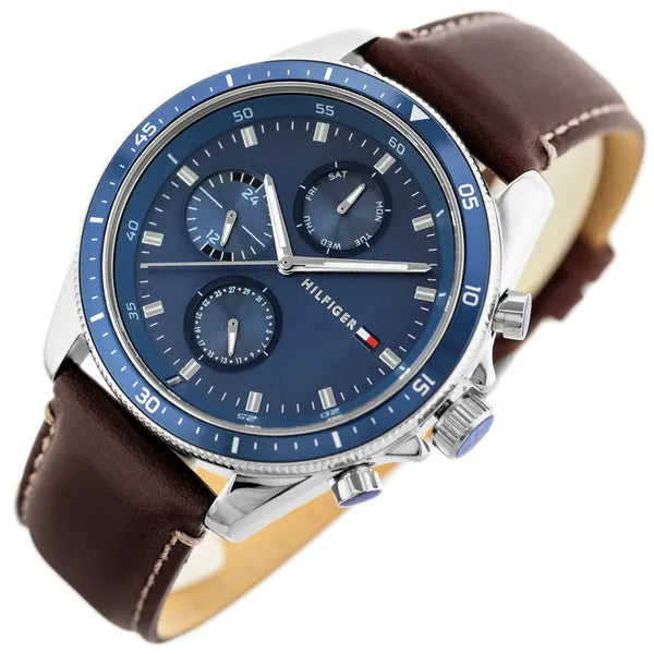 Tommy Hilfiger Parker 1791837 férfi karóra, bőrszíj, kék, WR50