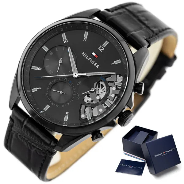 Tommy Hilfiger Baker 1710452 férfi karóra, fekete, bőr, 44 mm, 5 ATM