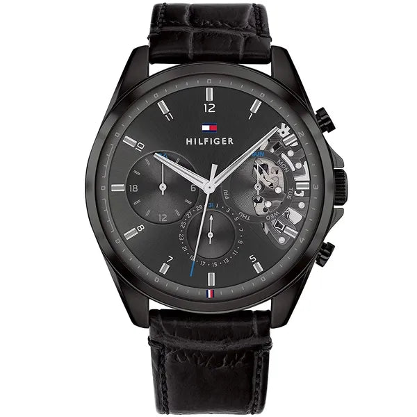 Tommy Hilfiger Baker 1710452 férfi karóra, fekete, bőr, 44 mm, 5 ATM