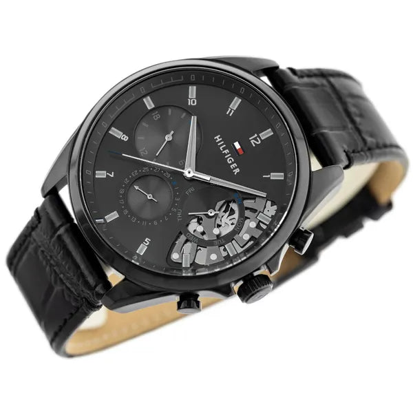 Tommy Hilfiger Baker 1710452 férfi karóra, fekete, bőr, 44 mm, 5 ATM