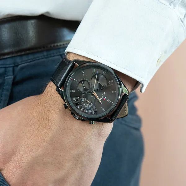 Tommy Hilfiger Baker 1710452 férfi karóra, fekete, bőr, 44 mm, 5 ATM