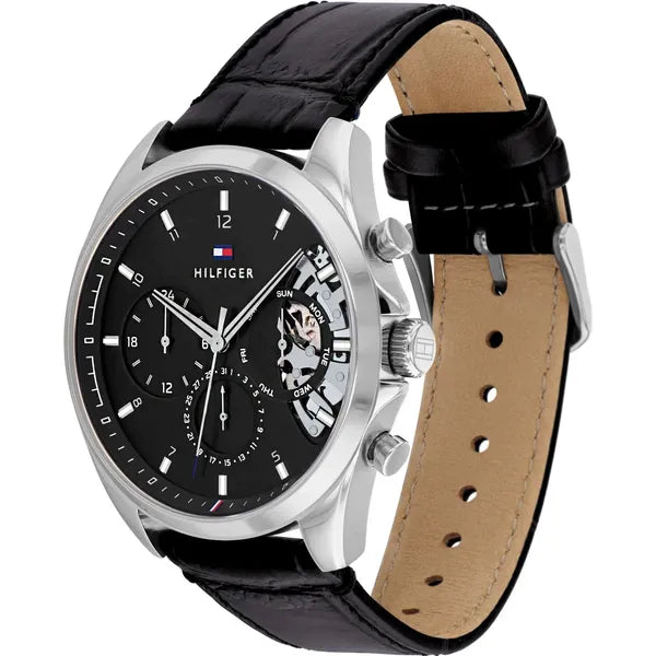 Tommy Hilfiger Baker 1710449 férfi karóra, kvarc, bőr szíj, WR50, fekete
