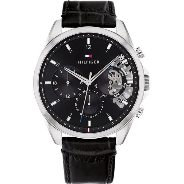 Tommy Hilfiger Baker 1710449 férfi karóra, kvarc, bőr szíj, WR50, fekete