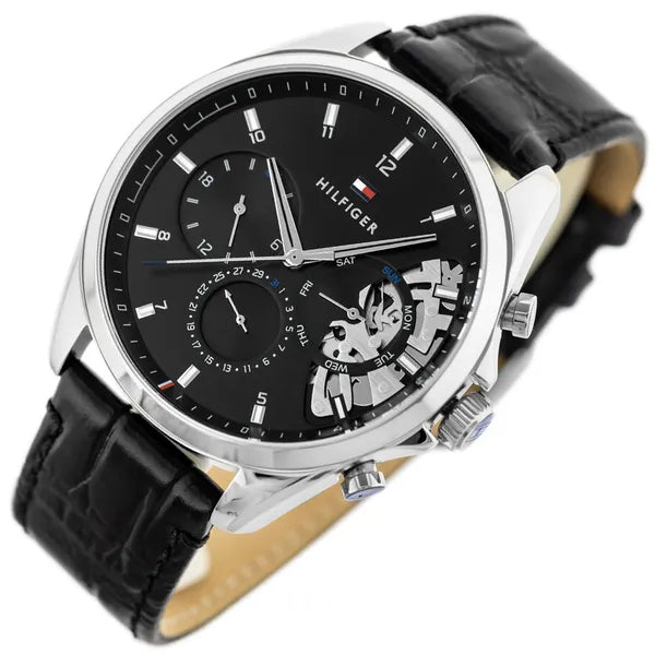 Tommy Hilfiger Baker 1710449 férfi karóra, kvarc, bőr szíj, WR50, fekete