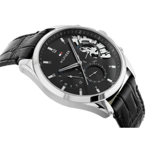 Tommy Hilfiger Baker 1710449 férfi karóra, kvarc, bőr szíj, WR50, fekete