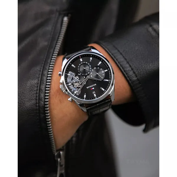 Tommy Hilfiger Baker 1710449 férfi karóra, kvarc, bőr szíj, WR50, fekete