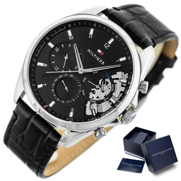 Tommy Hilfiger Baker 1710449 férfi karóra, kvarc, bőr szíj, WR50, fekete