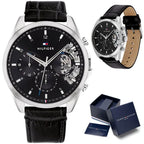 Tommy Hilfiger Baker 1710449 férfi karóra, kvarc, bőr szíj, WR50, fekete