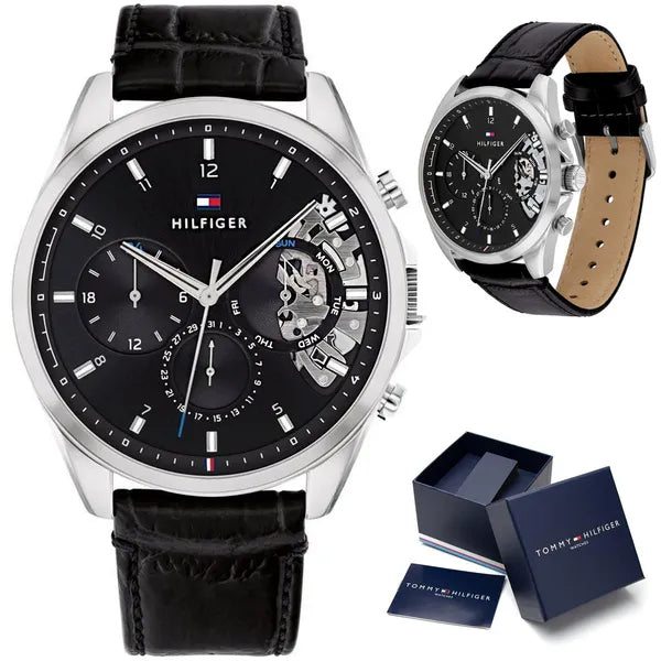 Tommy Hilfiger Baker 1710449 férfi karóra, kvarc, bőr szíj, WR50, fekete