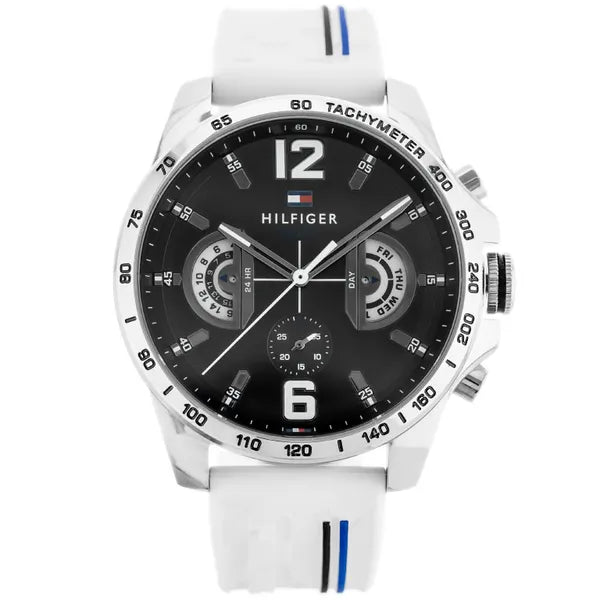 Tommy Hilfiger Decker férfi karóra, kvarc, 46 mm, fehér bőrszíj, WR50 1791475