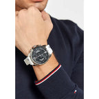 Tommy Hilfiger Decker férfi karóra, kvarc, 46 mm, fehér bőrszíj, WR50 1791475