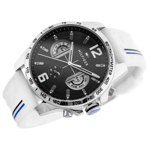 Tommy Hilfiger Decker férfi karóra, kvarc, 46 mm, fehér bőrszíj, WR50 1791475