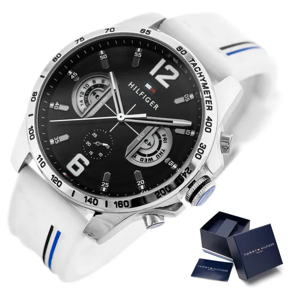 Tommy Hilfiger Decker férfi karóra, kvarc, 46 mm, fehér bőrszíj, WR50 1791475