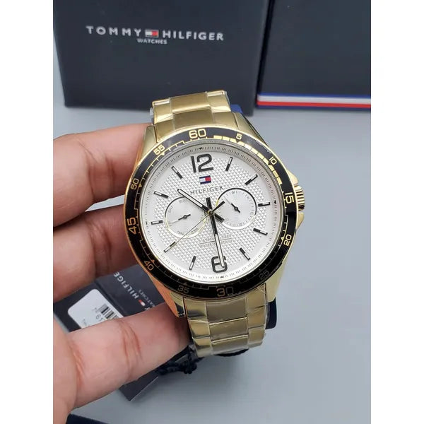 Tommy Hilfiger Erik 1791365 férfi karóra, arany acél, fehér számlap, WR50, 45 mm