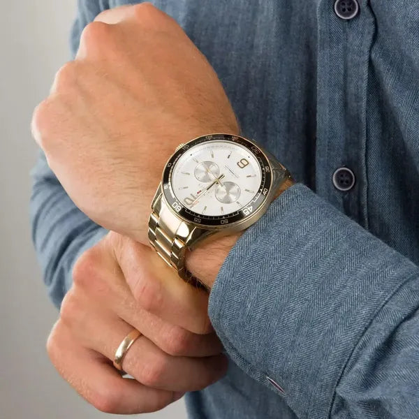 Tommy Hilfiger Erik 1791365 férfi karóra, arany acél, fehér számlap, WR50, 45 mm