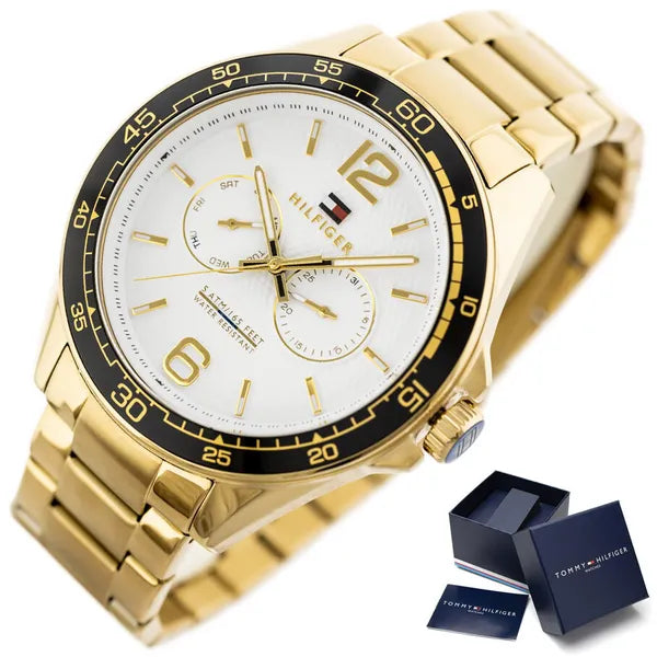 Tommy Hilfiger Erik 1791365 férfi karóra, arany acél, fehér számlap, WR50, 45 mm