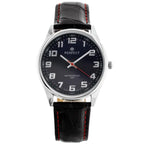 Férfi kvarc karóra, fekete bőrszíj, kék számlap, 39 mm, WR30