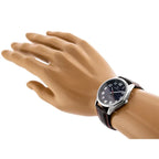 Férfi kvarc karóra, fekete bőrszíj, kék számlap, 39 mm, WR30