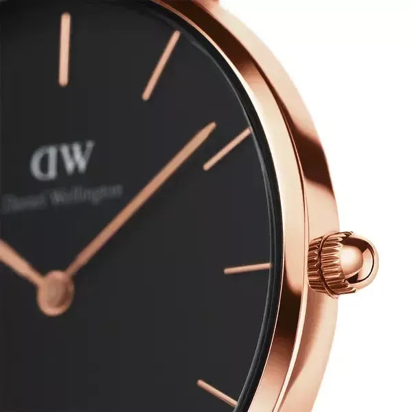 Daniel Wellington Petite Melrose női karóra 32 mm, fekete, rózsaarany hálós szíj