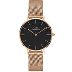 Daniel Wellington Petite Melrose női karóra 32 mm, fekete, rózsaarany hálós szíj