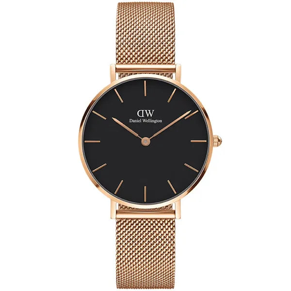 Daniel Wellington Petite Melrose női karóra 32 mm, fekete, rózsaarany hálós szíj