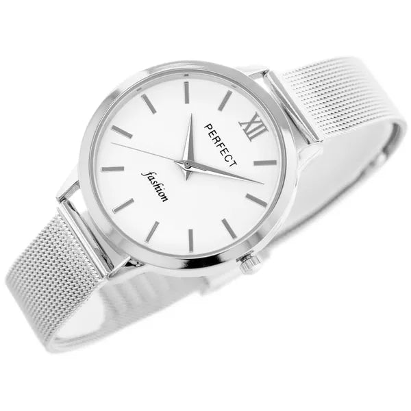 PERFECT F202-1 női karóra, kvarc, ezüst fém szíj, fehér számlap + díszdoboz