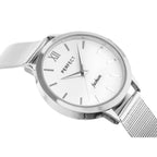 PERFECT F202-1 női karóra, kvarc, ezüst fém szíj, fehér számlap + díszdoboz