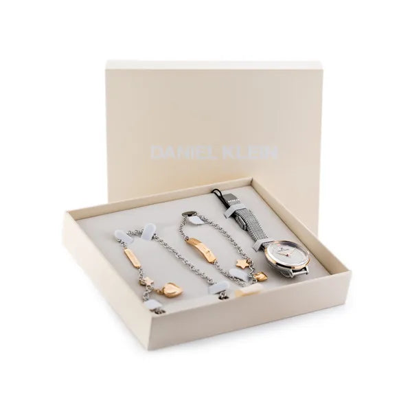 Daniel Klein DK13022-4 női karóra ajándékszett 34x40 mm ezüst/rozéarany, szürke
