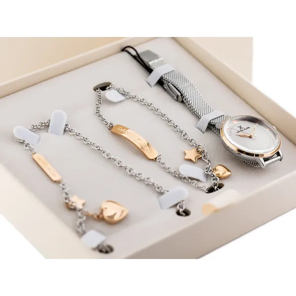 Daniel Klein DK13022-4 női karóra ajándékszett 34x40 mm ezüst/rozéarany, szürke